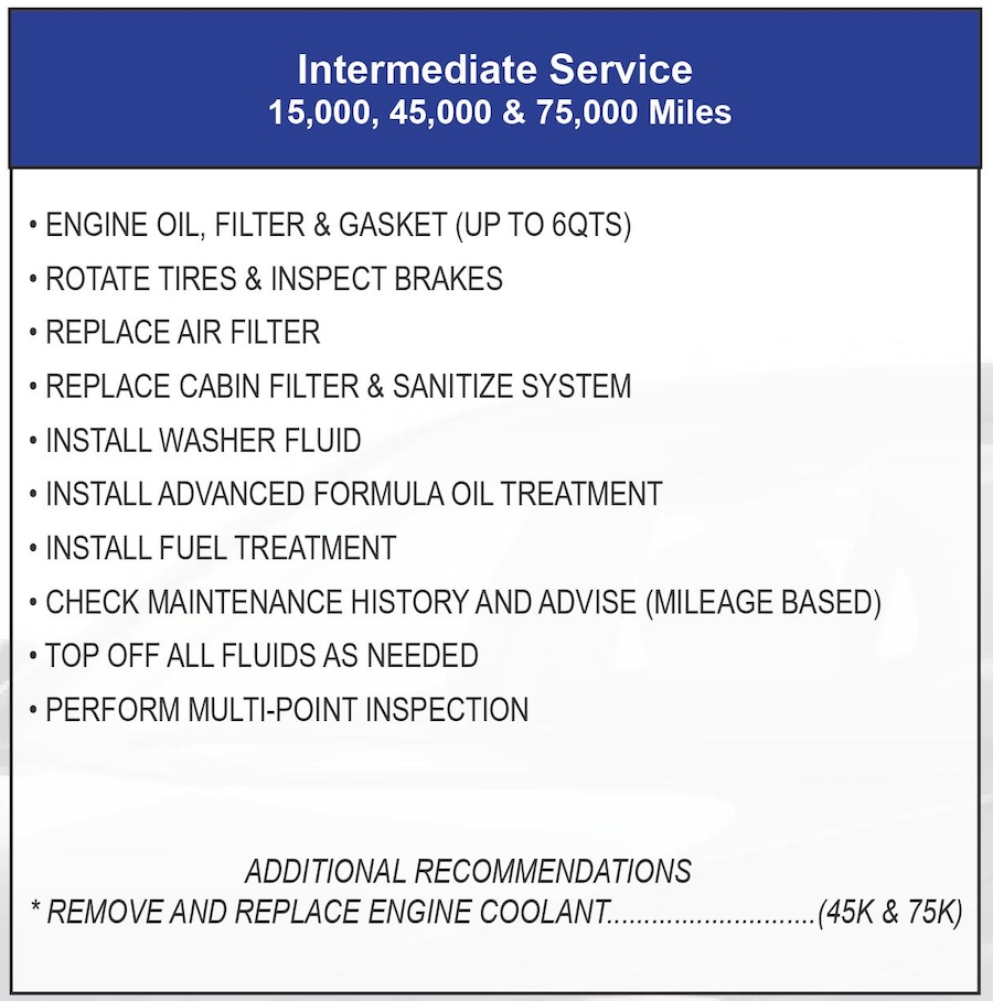 Intermediate Service - 15K 45K 77K Mile