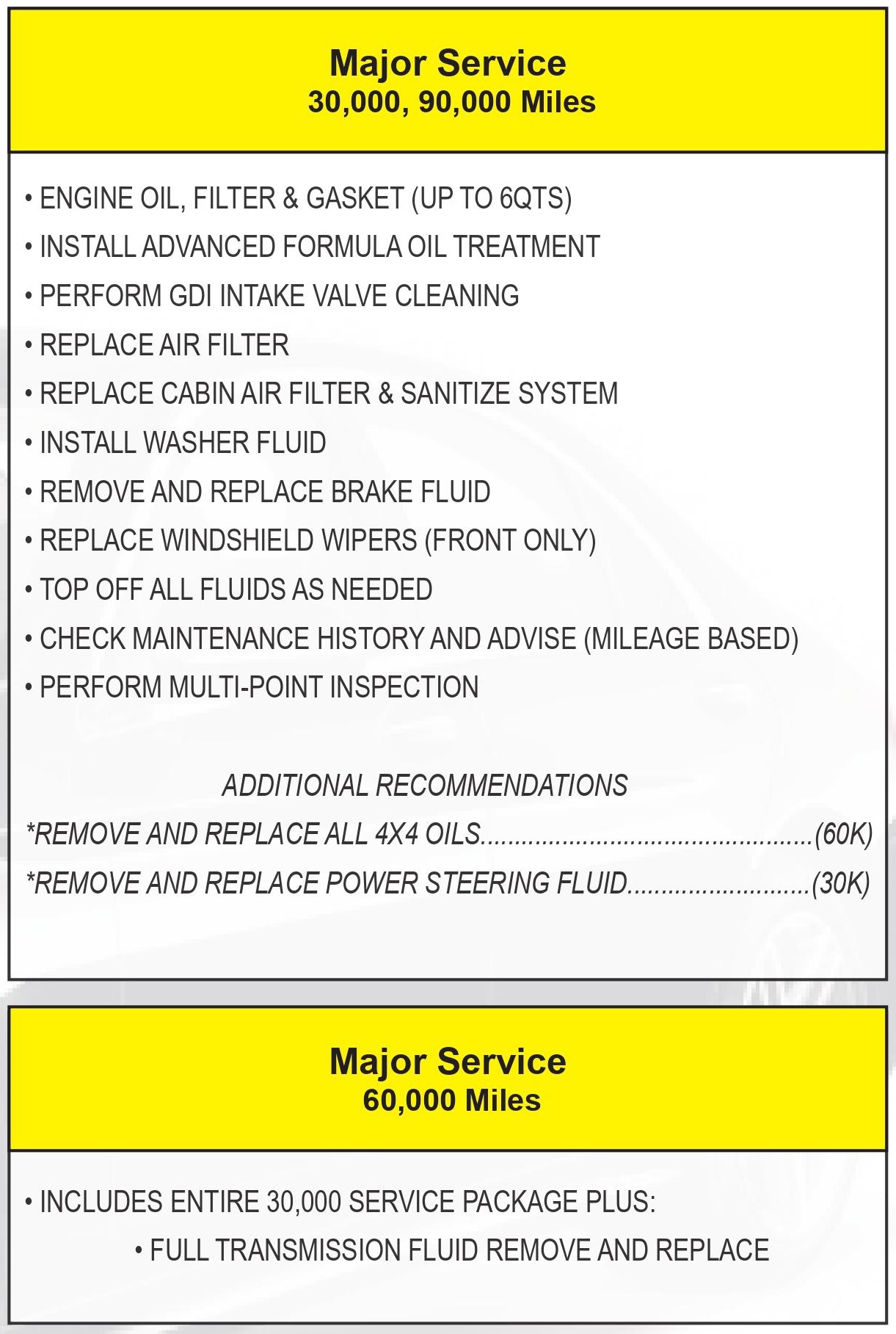 Major Service - 30k 60K 90K Mile